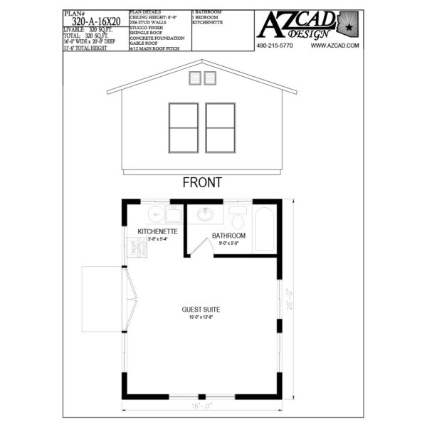 16X20 guest house16'-0" WIDE x 20'-0" DEEP 11'-6" TOTAL HEIGHT